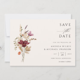 Reserva La Fecha Boda de Otoño Elegante con Flores Silvestres Boho