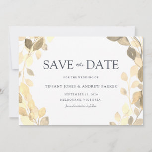Reserva La Fecha Boda de otoño elegante de Golden Leaf Wreath Fall