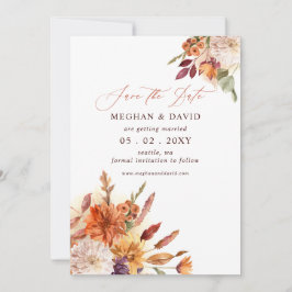 Reserva La Fecha Boda de Otoño Floral Botánico Rústico de Terracota
