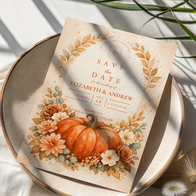 Reserva La Fecha Boda de otoño floral de calabaza rústica (Subido por el creador)