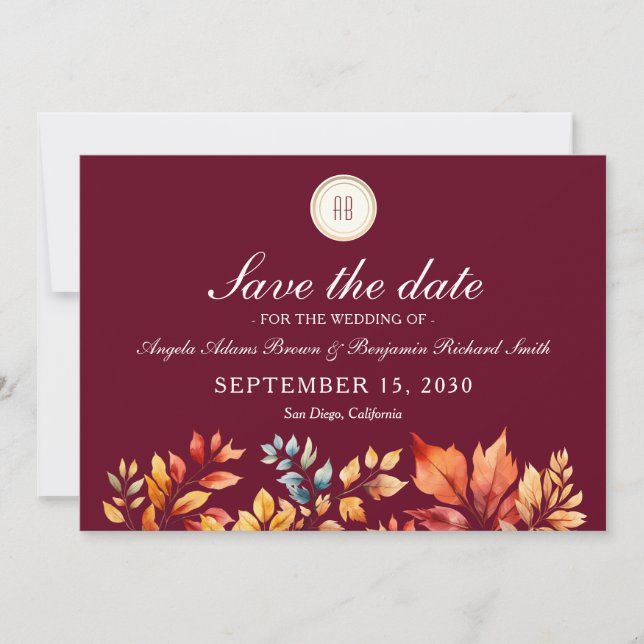 Reserva La Fecha Boda de Otoño Fotografía (Anverso)