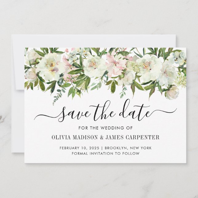 Reserva La Fecha Boda de otoño moderna de acuarela floral blanca (Anverso)