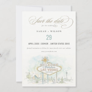 Reserva La Fecha Boda de paisaje acuarela en Las Vegas Nevada