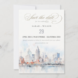 Reserva La Fecha Boda de paisaje al acuarela de Detroit Michigan