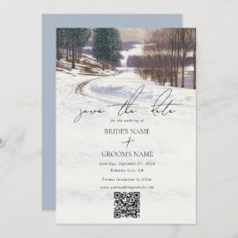 Reserva La Fecha Boda de paisaje de nieve de invierno acuarela