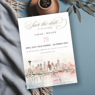 Reserva La Fecha Boda de paisaje en acuarela de Seattle, Washington