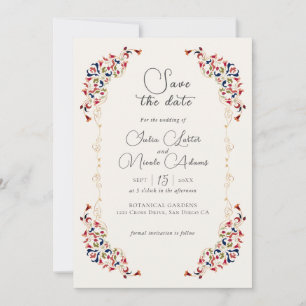 Reserva La Fecha Boda de Paisley Botánica Floral Artística de Lujo