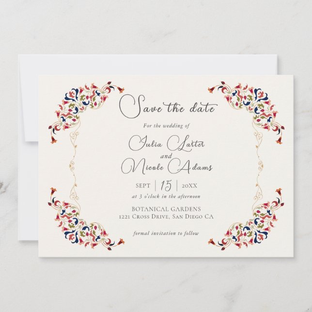 Reserva La Fecha Boda de Paisley Botánica Floral Artística de Lujo (Anverso)