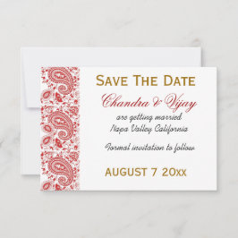 Reserva La Fecha Boda de paisley rojo y blanco Save the date