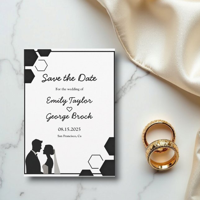 Reserva La Fecha Boda De Pareja Romántica Blanca Y Negra Moderna (Subido por el creador)