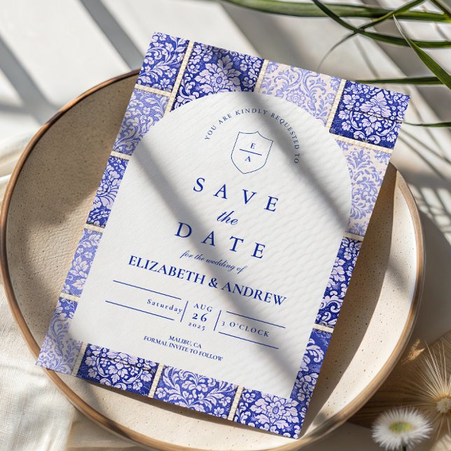 Reserva La Fecha Boda de Patchwork de Porcelana Azul Clásico (Subido por el creador)