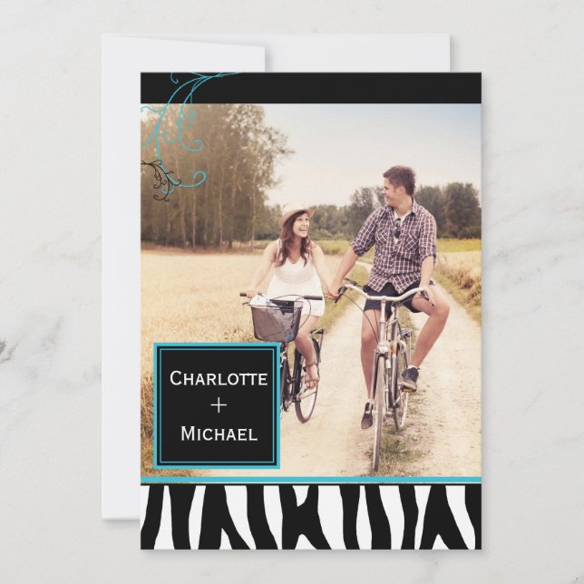 Reserva La Fecha Boda de patrón de cebra negrita Foto Guardar la fe (Anverso)