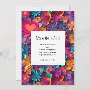 Reserva La Fecha Boda de patrón de flores de primavera coloridas
