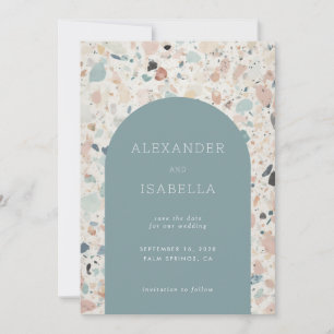 Reserva La Fecha Boda de patrón especial del Pastel Terrazzo modern