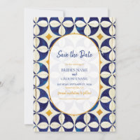 Boda de patrón portugués azul y amarillo vintage