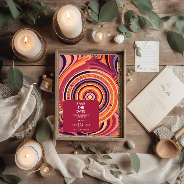 Reserva La Fecha Boda de patrones abstractos de Retro Groovy 70 (Subido por el creador)