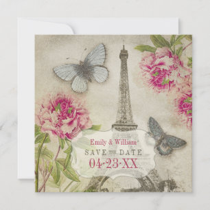 Reserva La Fecha Boda de Peonías Vintage París Save the Date