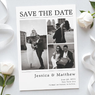 Reserva La Fecha Boda de periódico con foto en blanco y negro moder