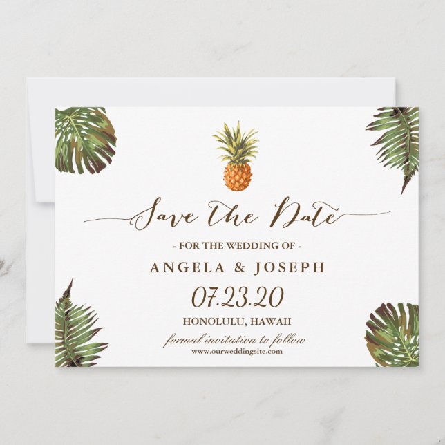 Reserva La Fecha Boda de piña de hojas tropicales salva la fecha (Anverso)
