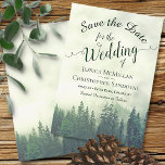 Reserva La Fecha Boda de Pinos de Montaña Verde de Bosque Rústico<br><div class="desc">Estos hermosos salven la fecha es una excelente manera de hacer que sus amigos y familia sepan de su próximo boda. El diseño presenta un paisaje rústico de montaña con un bosque de pinos verdes envueltos en niebla o niebla. El texto de caligrafía de la escritura de lacy da un...</div>