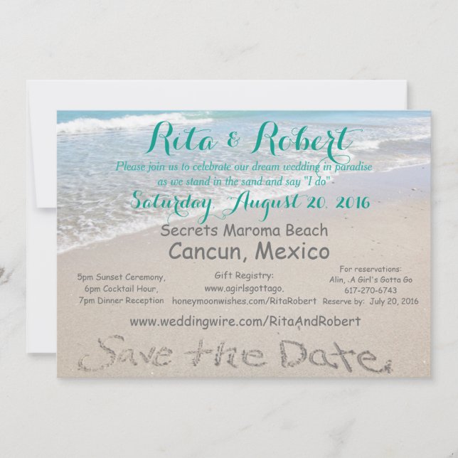 Reserva la fecha | Boda de playa 5 x 7 Tarjeta de  (Anverso)