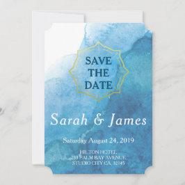 Reserva La Fecha Boda de playa con acuarela de azul marino y blanco