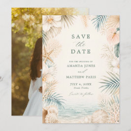 Reserva La Fecha Boda de Playa con Foto Costera Elegante 