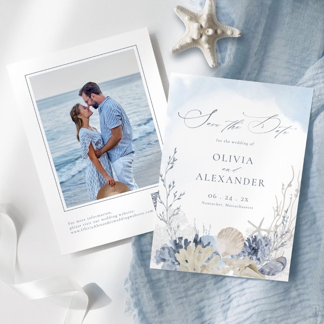 Reserva La Fecha Boda de Playa con Foto en Acuarela Boho (Subido por el creador)