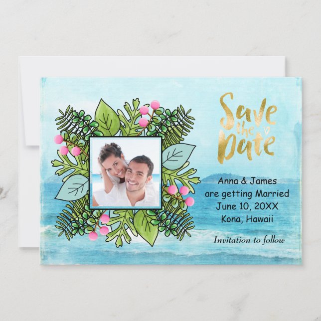 Reserva La Fecha Boda de Playa con Foto Save the Date (Anverso)