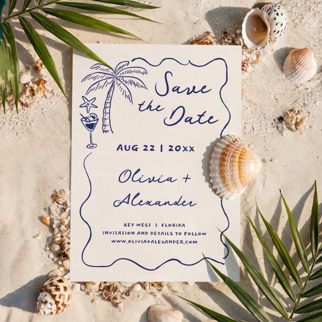 Reserva La Fecha Boda de playa de Doodle dibujada a mano costera (Subido por el creador)