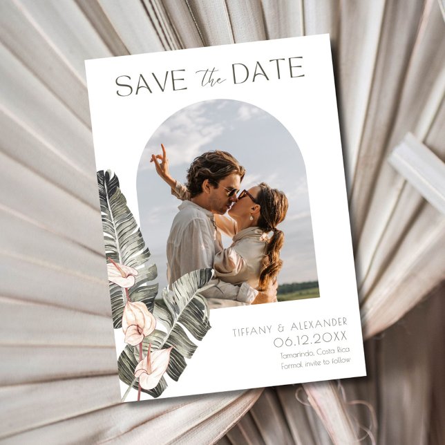 Reserva La Fecha Boda de playa de fotos de arco tropical (Tropical Arch Photo Beach Wedding Save The Date)
