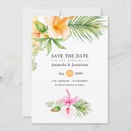 Reserva La Fecha Boda de playa floral tropical con acuarela