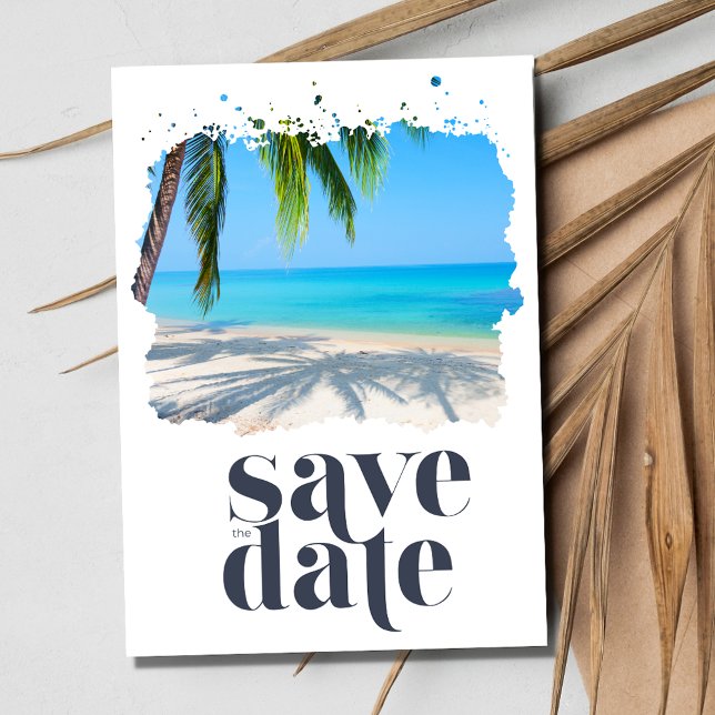 Reserva La Fecha Boda de Playa Tropical de Palmeras (Palm Tree Tropical Beach Wedding Save The Date)