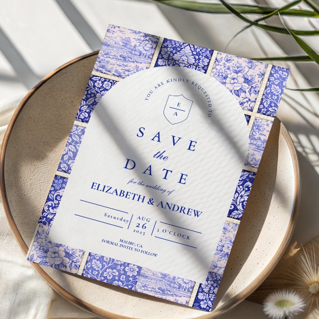 Reserva La Fecha Boda de porcelana azul Delft de patchwork (Subido por el creador)