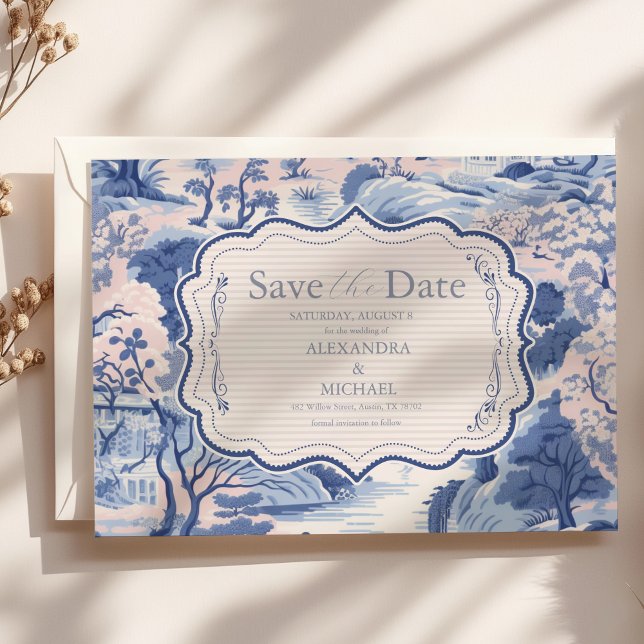 Reserva La Fecha Boda de porcelana floral Chinoiserie Blue White (Subido por el creador)