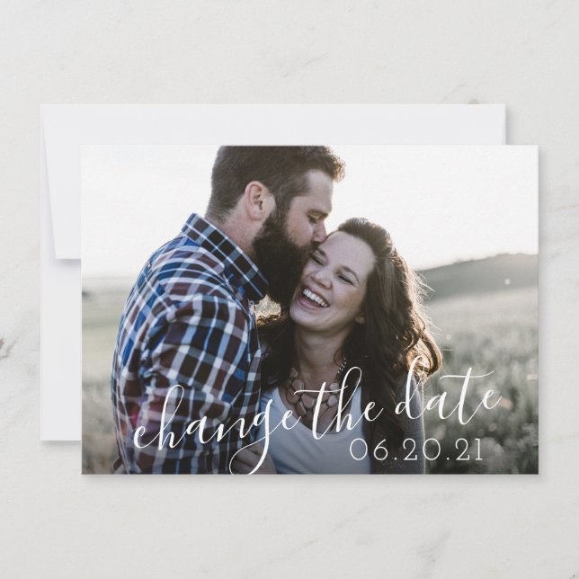 Reserva La Fecha Boda de Postergación de Foto de Guión Moderno (Anverso)