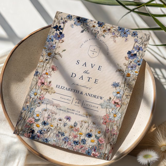 Reserva La Fecha Boda de pradera floral bohemio suave (Subido por el creador)