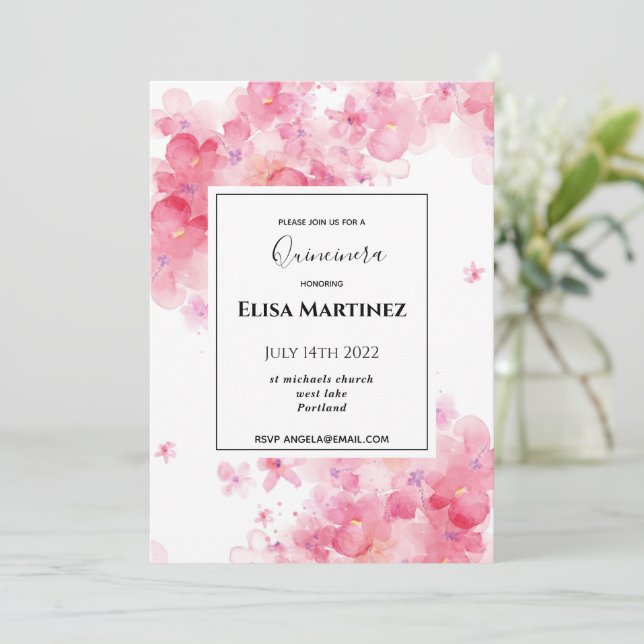 Reserva La Fecha boda de presupuesto floral rosa quinceanera románt (Anverso de pie)
