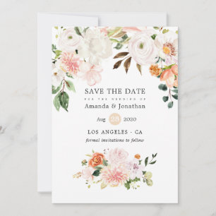 Reserva La Fecha Boda de primavera con flores de acuarela pastel
