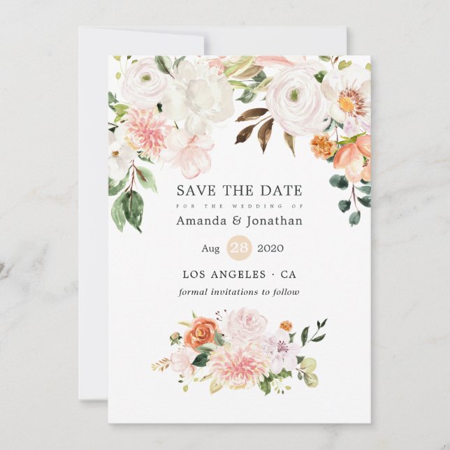 Reserva La Fecha Boda de primavera con flores de acuarela pastel (Anverso)