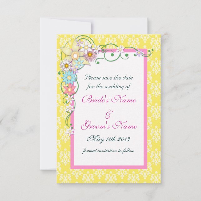 Reserva La Fecha Boda de Primavera de Floral Rosa Amarilla salva la (Anverso)