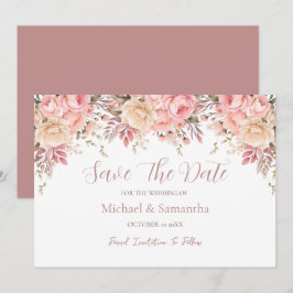 Reserva La Fecha Boda de primavera elegante con rosas rosadas y mar