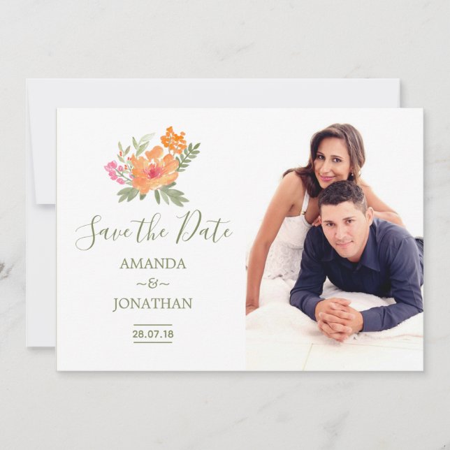 Reserva La Fecha Boda de primavera flores acuarela Save the Date (Anverso)