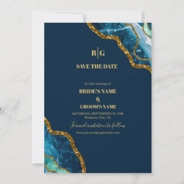 Reserva La Fecha Boda de Purpurina de Geode de Blue & Gold Agate