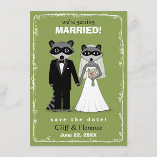 Reserva La Fecha Boda de Raccoons Guardar la fecha verde