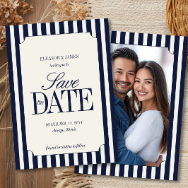 Reserva La Fecha Boda de raya preppy de dinero antiguo azul marino