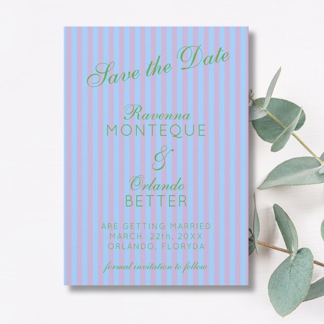 Reserva La Fecha Boda de raya rosa azul retro verde cítrico (Subido por el creador)