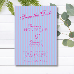 Reserva La Fecha Boda de Raya Rosa Azul Rosa Retro Rosa Brillante