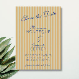 Reserva La Fecha Boda de raya vintage miel azul marino retro