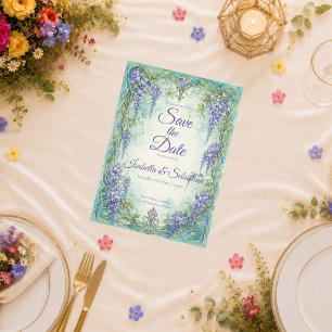 Reserva La Fecha Boda de Romance Etéreo Art Nouveau con glicinas